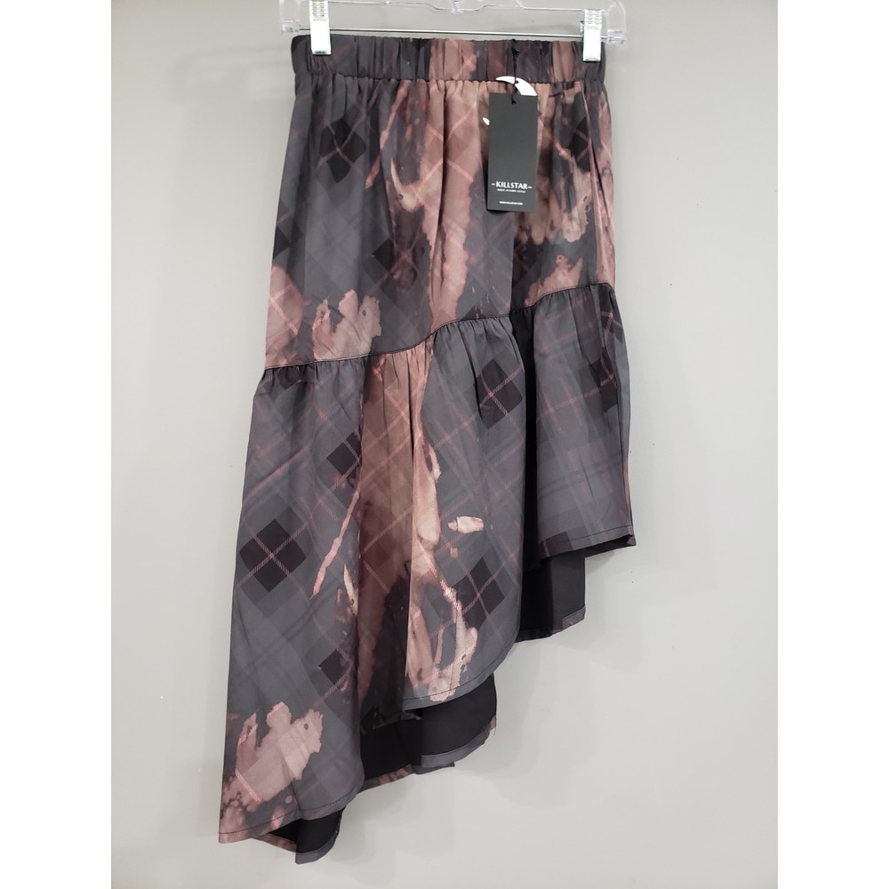 NEW XS Killstar Othalo's Ruin Midi Skirt in Black Bleach Gothic plaid patchwork